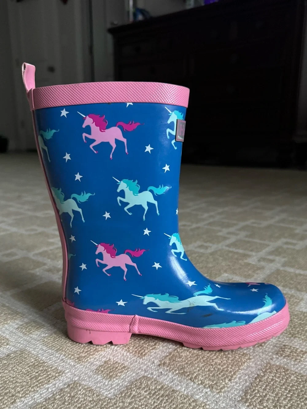 Hatley Unicorn Print Rain Boots Blue Pink Waterproof Kids Girls Size 1